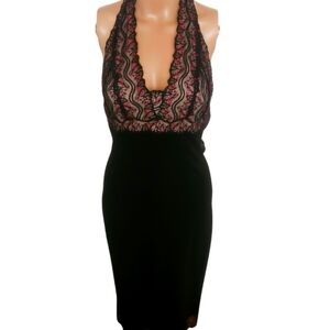 🌺Nicole Miller Black Slip Lace Halter Midi Dress